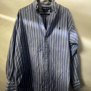 Ralph Lauren Yarmouth Blue Cotton Pinpoint Oxford Striped Shirt 16 32/33